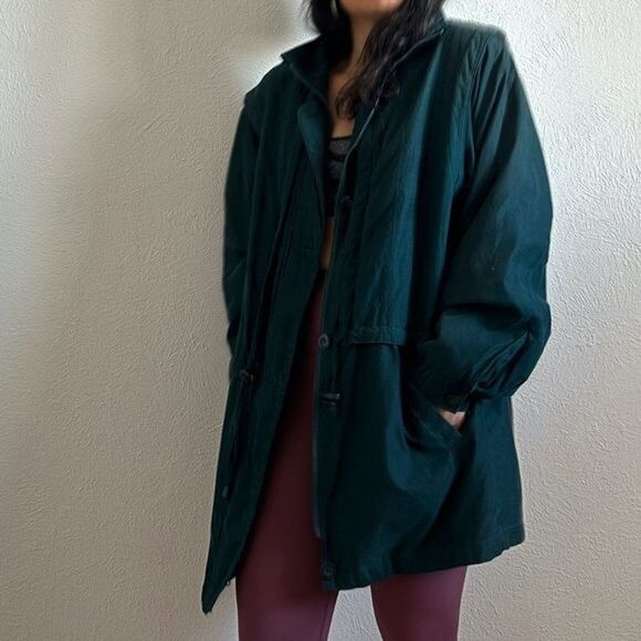 vtg retro 90s London Fog Parka Jacket green chore coat Anorak Large‎ drawstring - Picture 6 of 14